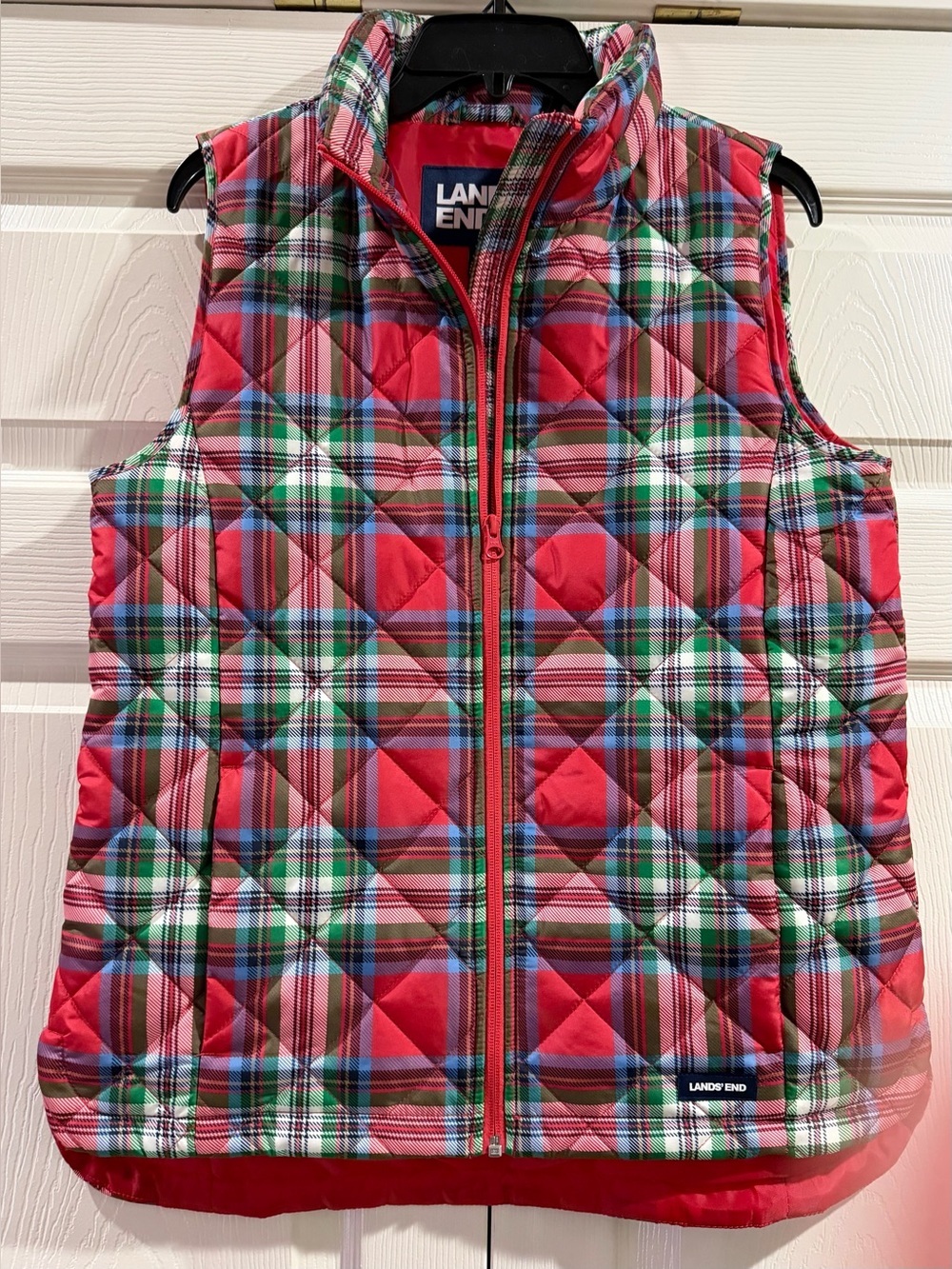 Lands’ End Women’s Red Plaid Puffer Vest Size Small